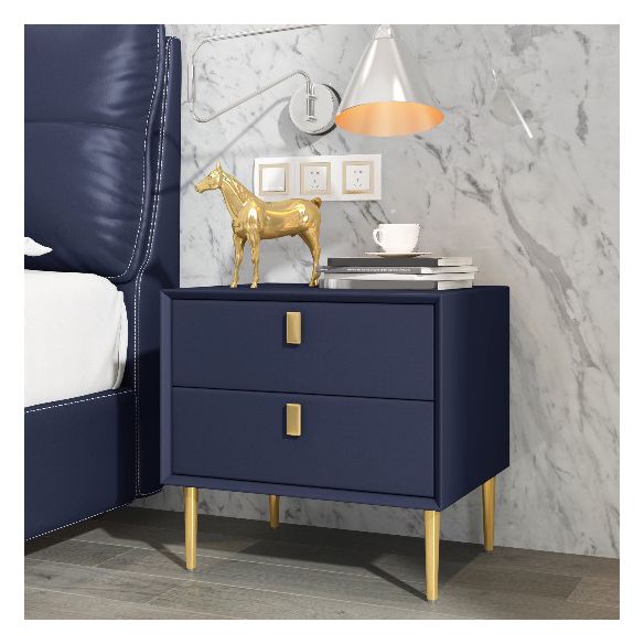 Solid Wood Bed Nightstand Glam Bedside Cabinet with 2-Drawer