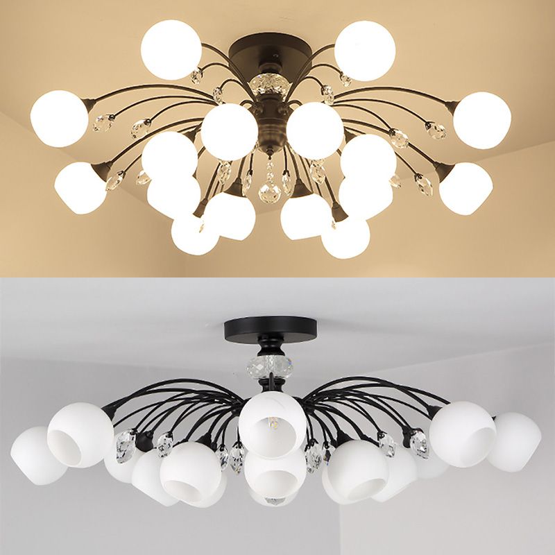 Glass Black Close to Ceiling Lighting Round-Shape Traditional Ceiling Mounted Fixture