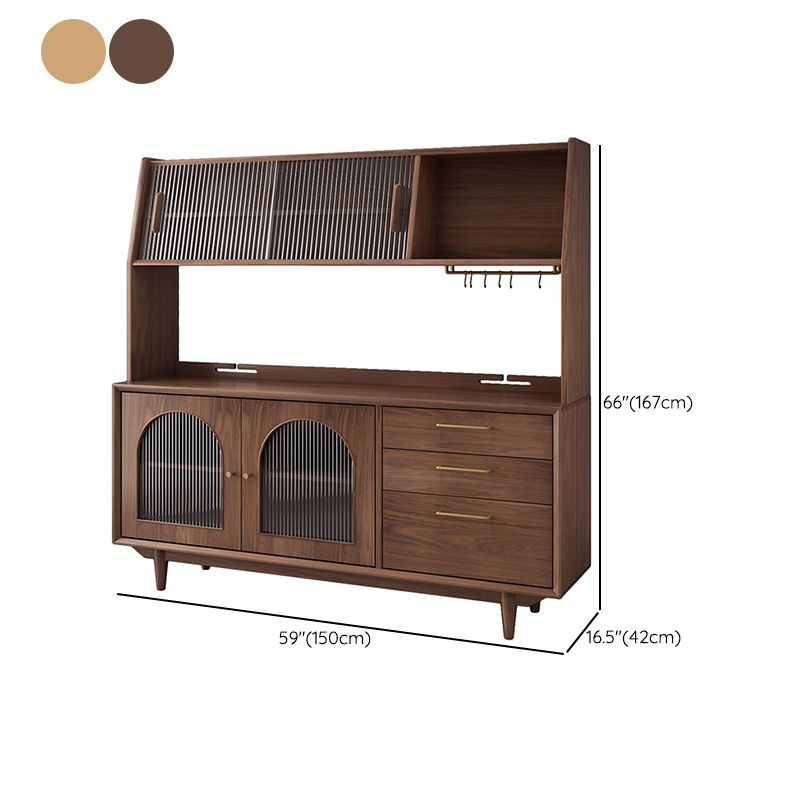 Contemporary Dining Hutch Pine Glass Doors Buffet Cabinet with Drawers