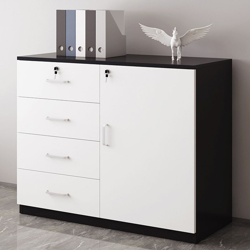 Modern Cabinet Wood Lateral Adjustable Storage Shelves and Locking Drawers File Cabinet