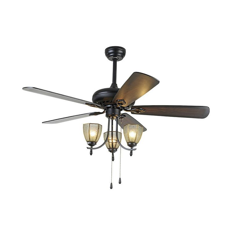 5-blade 3 lichten semi-spoel traditionele taps toelopende metallic hangende ventilator verlichtingsarmatuur in zwart, 52 "breed