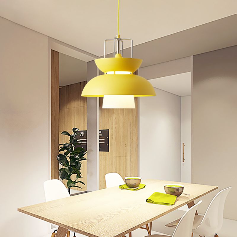 1 Light Bowl Light Pendant Macaron Aluminum Hanging Lights with Hanging Cord for Restaurant