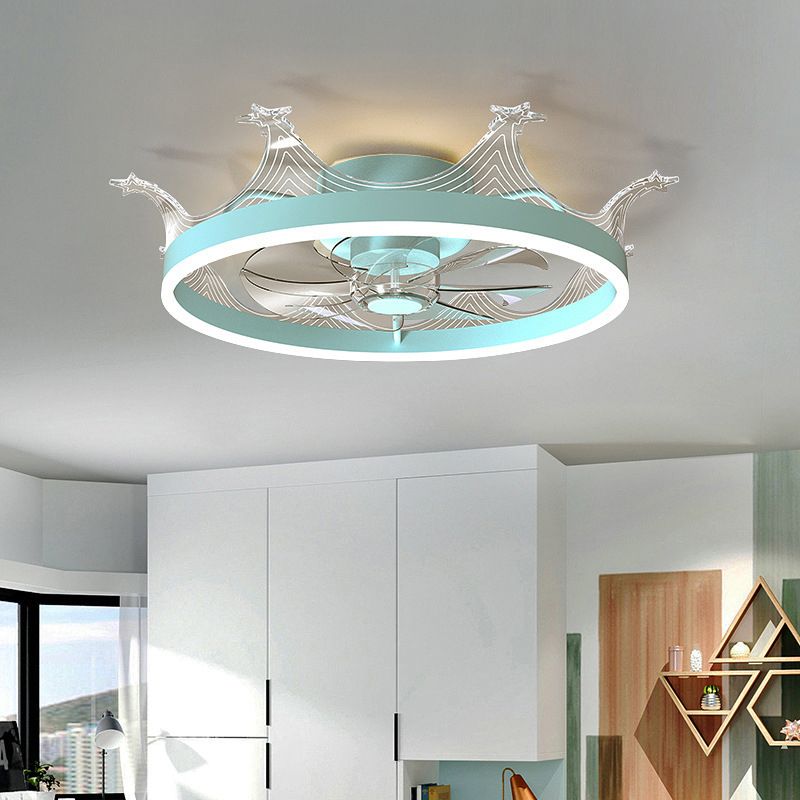 Polish Finish Ceiling Fan Modern 7-Blade Metallic Fan with Light for Living Room