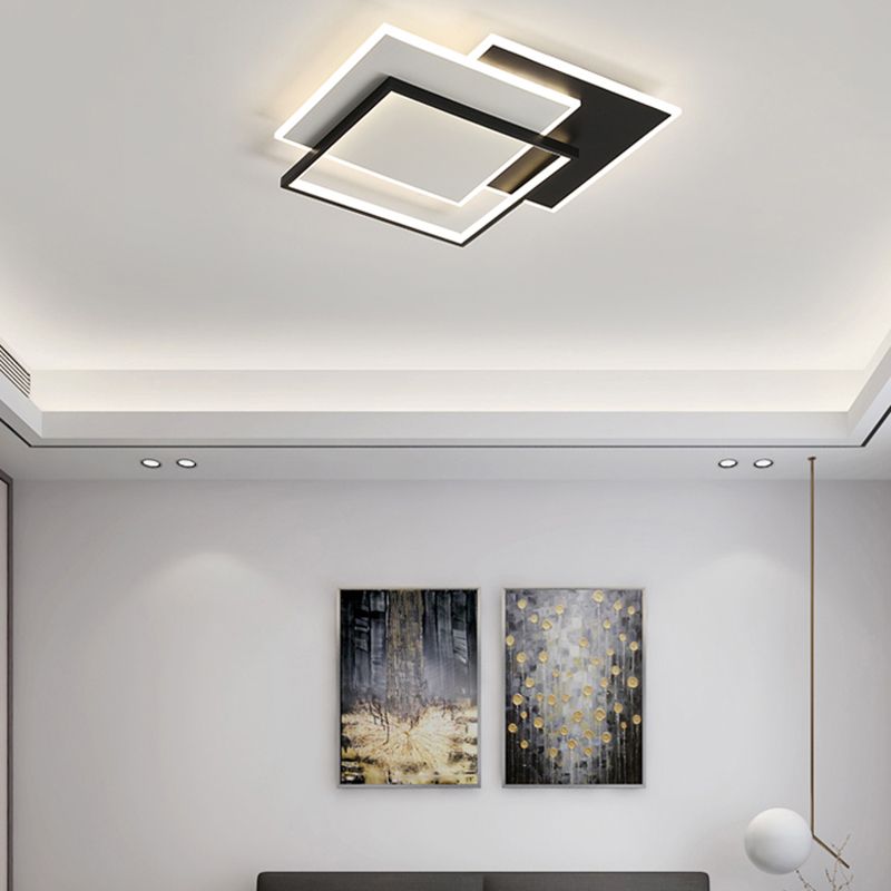 Minimalism Flush Mount Metal LED Ceiling Light Fixture in Black and White for Living Room