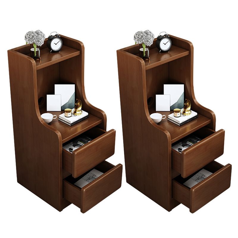 Solid Wood Nightstand Modern Bedside Cabinet with 2 Drawers for Living Room