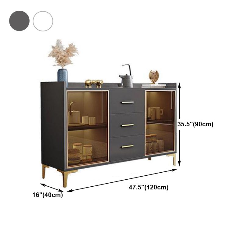 Modern Engineered Wood Sideboard Dining Room 35.4"H Buffet Server with Glass Doors