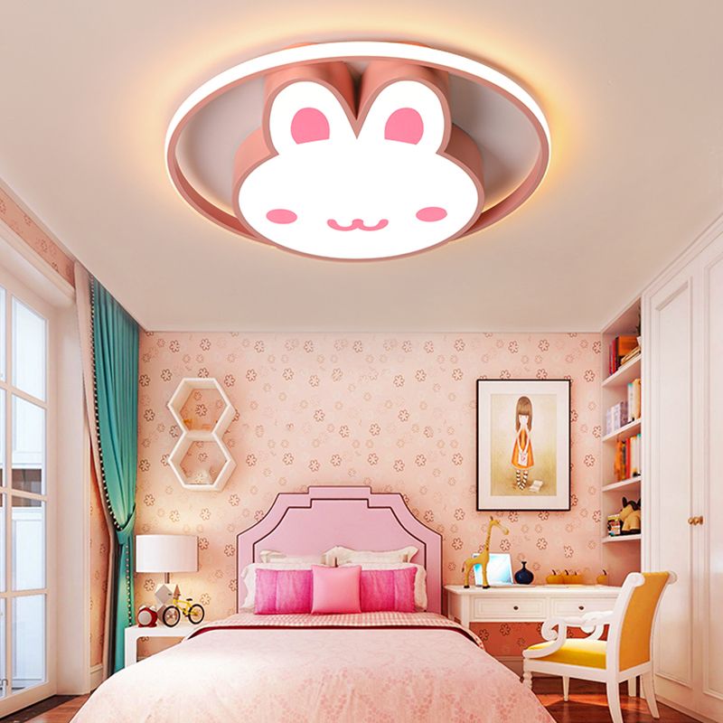 Rabbit Shape Flush Mount Light Modern Style Metal 1 Light Flush Mount in Pink