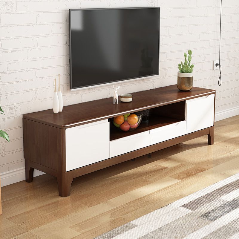 Modern TV Media Stand 15" W Rubberwood TV Stand Console with Drawers