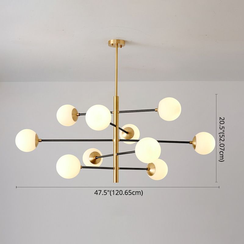 Lustre suspendu post-moderne Light Satin Opal Verre Plafond Chandelier en or pour le salon