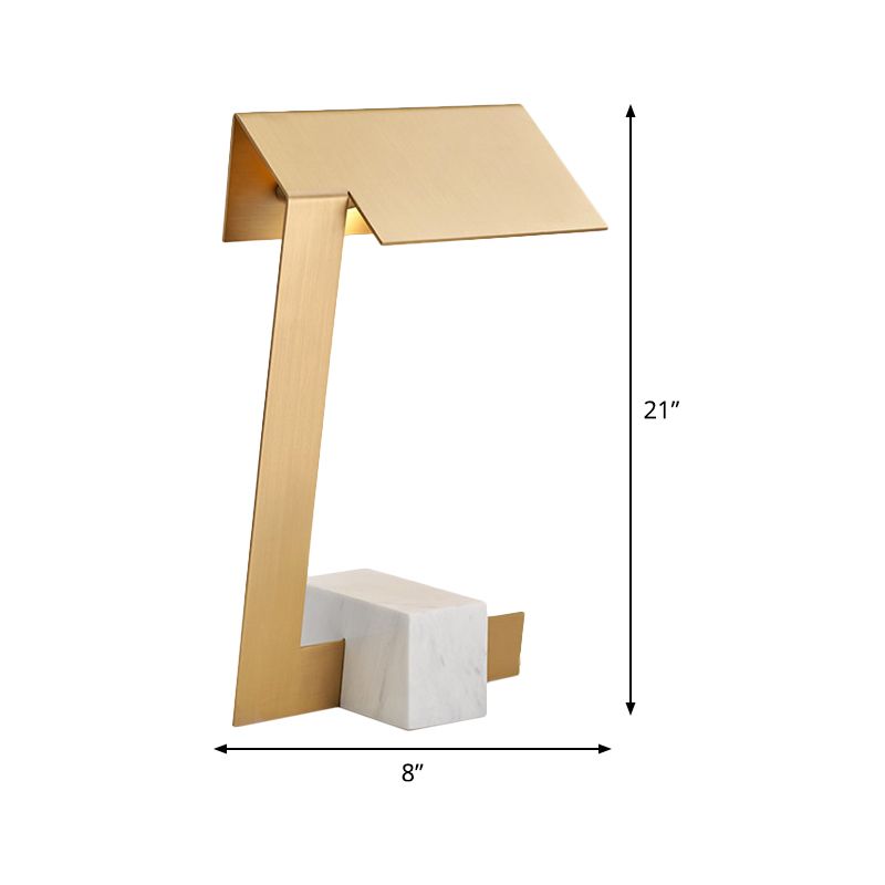 Triangle Metal Desk Light Modern 1 Bulb Gold Table Lamp with White Rectangular Marble Base