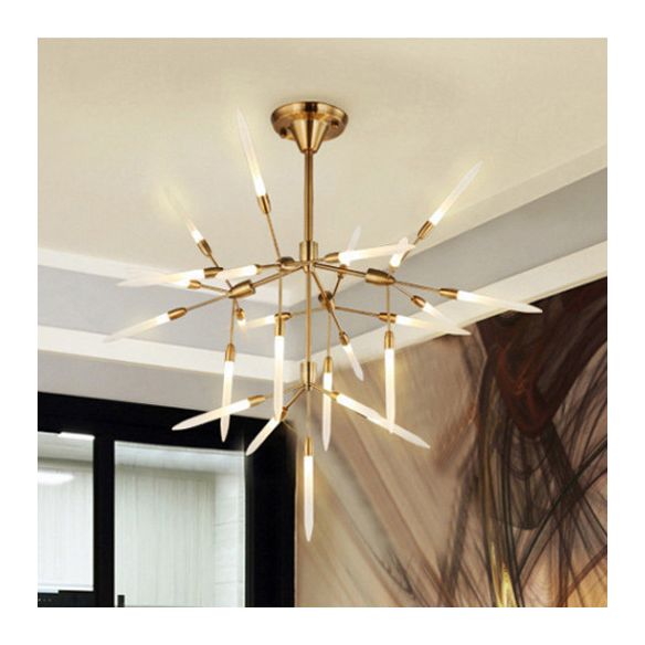 Acrylic Spur Chandelier Lighting Modern Stylish 5/25 Lights Gold Finish Ceiling Light Fixture for Living Room