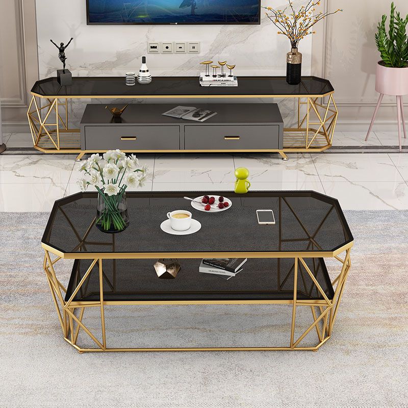 Glam Style TV Stand 4 Tier Enclosed Storage TV Console with 2 Drawers