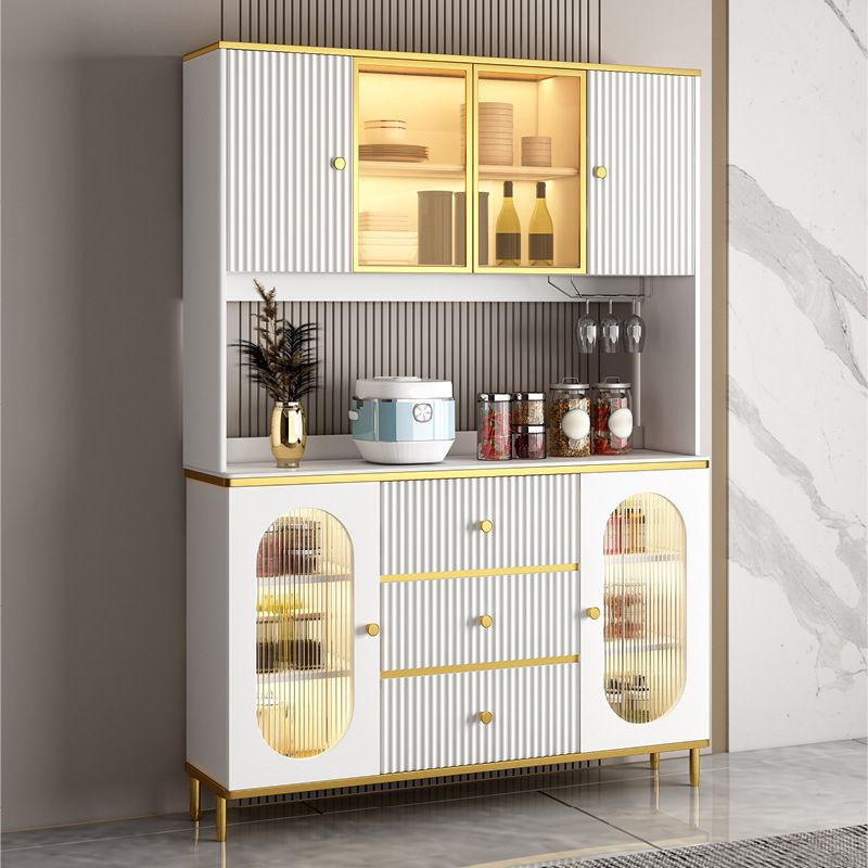 Modern Wood Dining Hutch Glass Doors Storage Cabinet with Doors for Living Room