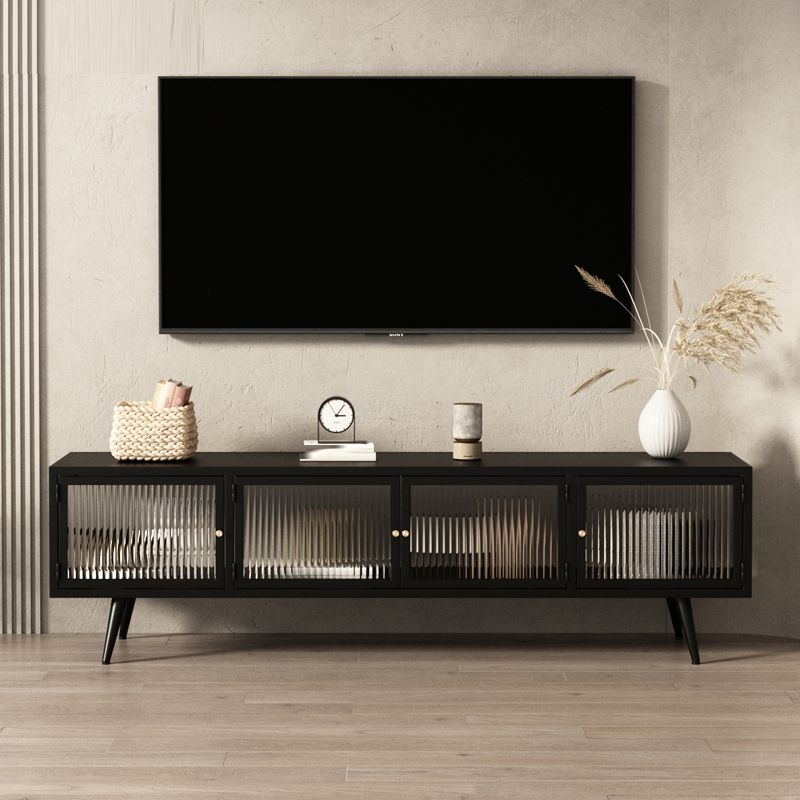 Modern Metal TV Media Stand Enclosed Storage TV Console with Doors for Living Room