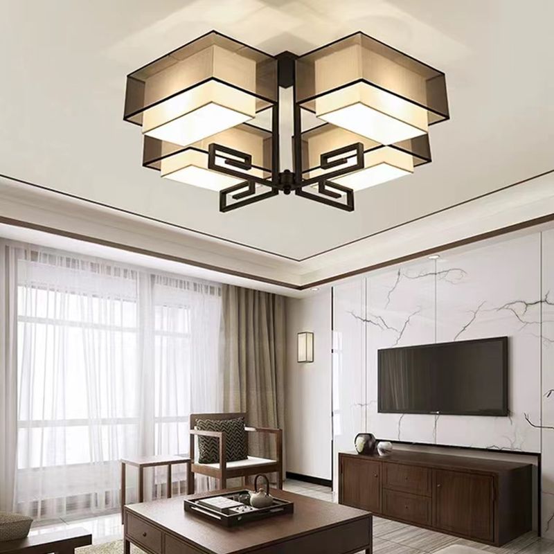 4-Lights Modern Style Flush Mount Fabric Ceiling Light for Bedroom