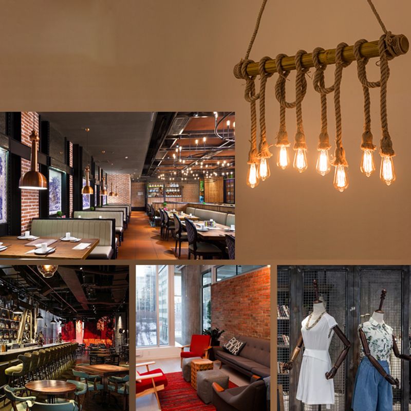 Industrial Linear Pendant Lighting Manila Rope Ceiling Pendant Light for Bar