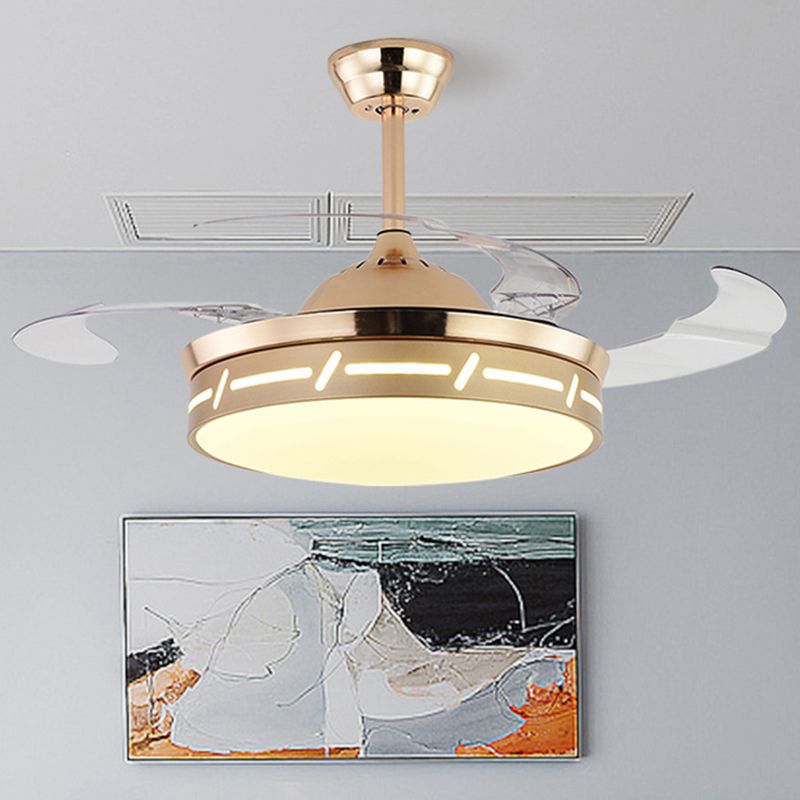 4 Blades LED Bedroom Semi Flush Contemporary 20" Wide Hanging Fan Light Fixture with Circle Acrylic Shade