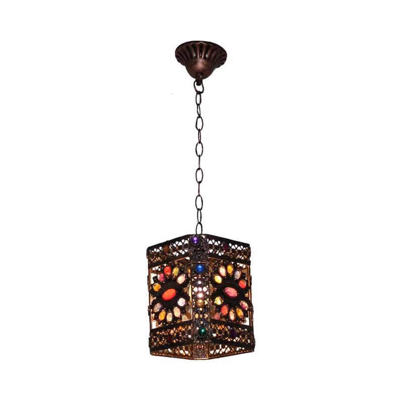 Rust tachée rouille suspendue globe / rectangle 1 tête lampe à suspension traditionnelle pour salle à manger
