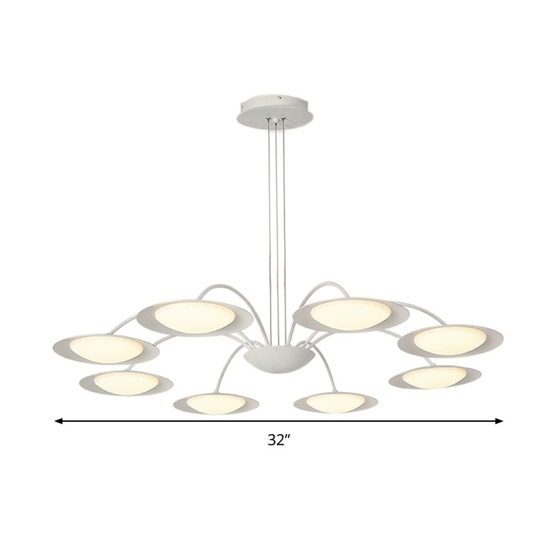 Disc Chandelier Light Fixture Simple Style Metal 8 Heads White Hanging Light Kit for Living Room