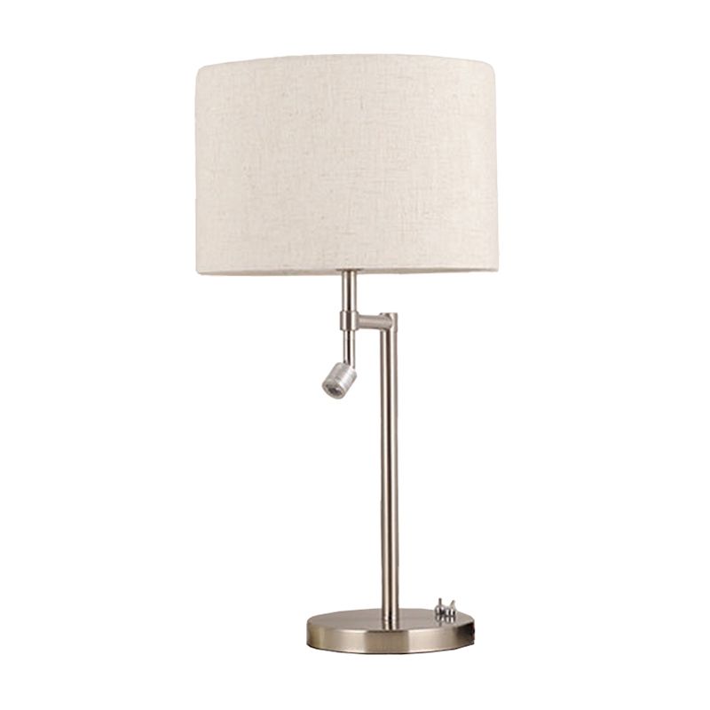 Fabric Drum Shaped Table Lighting Minimalist 1 Bulb White Night Stand Light with Swivelable Spotlight