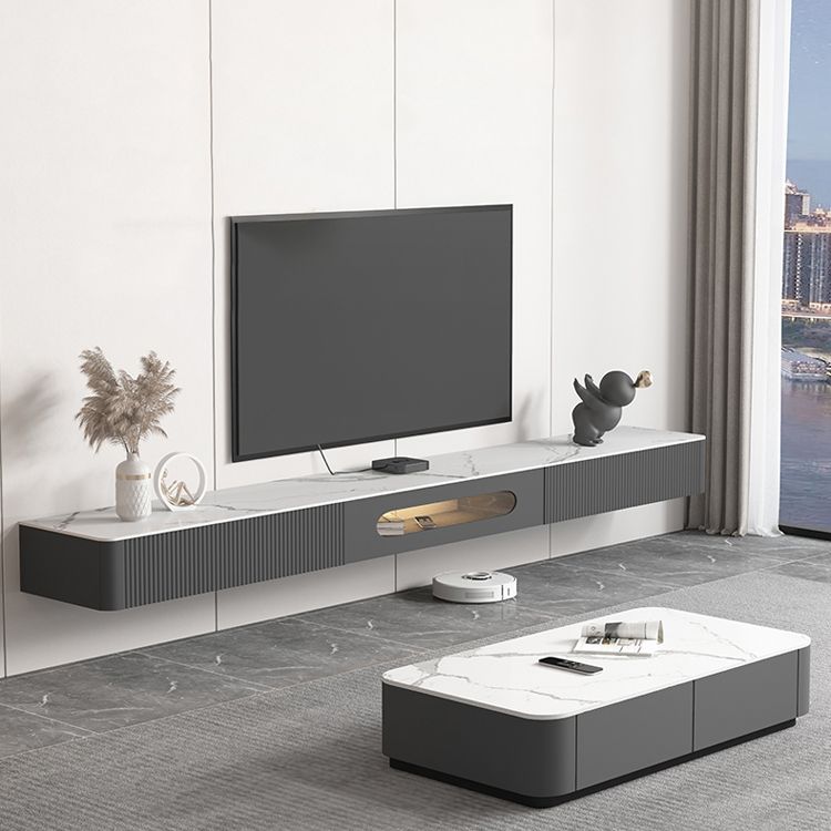 9.84"H TV Stand Contemporary Style Wall-mounted Gray TV Console with 2 Drawers