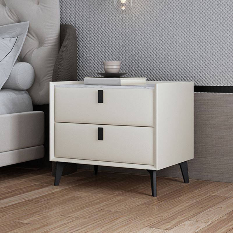 Contemporary Bedside Cabinet Stone Accent Table Nightstand with 2 Drawers