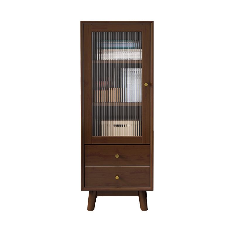 Mid-Century Modern Rubberwood Accent Cabinet with Glass Door