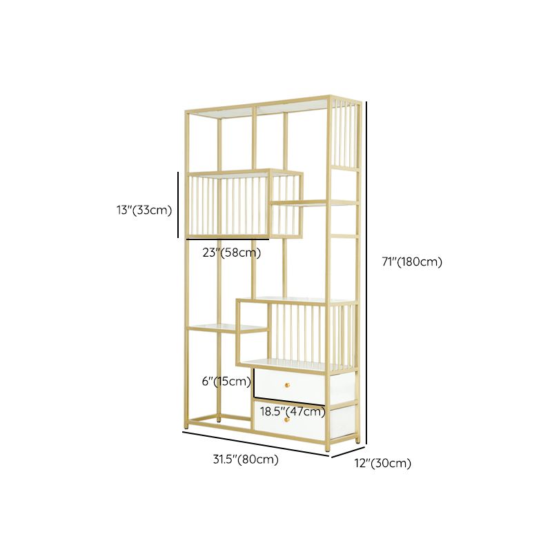 Metal and Wooden Etagere Shelf Bookcase Vertical Open Glam Bookshelf for Home