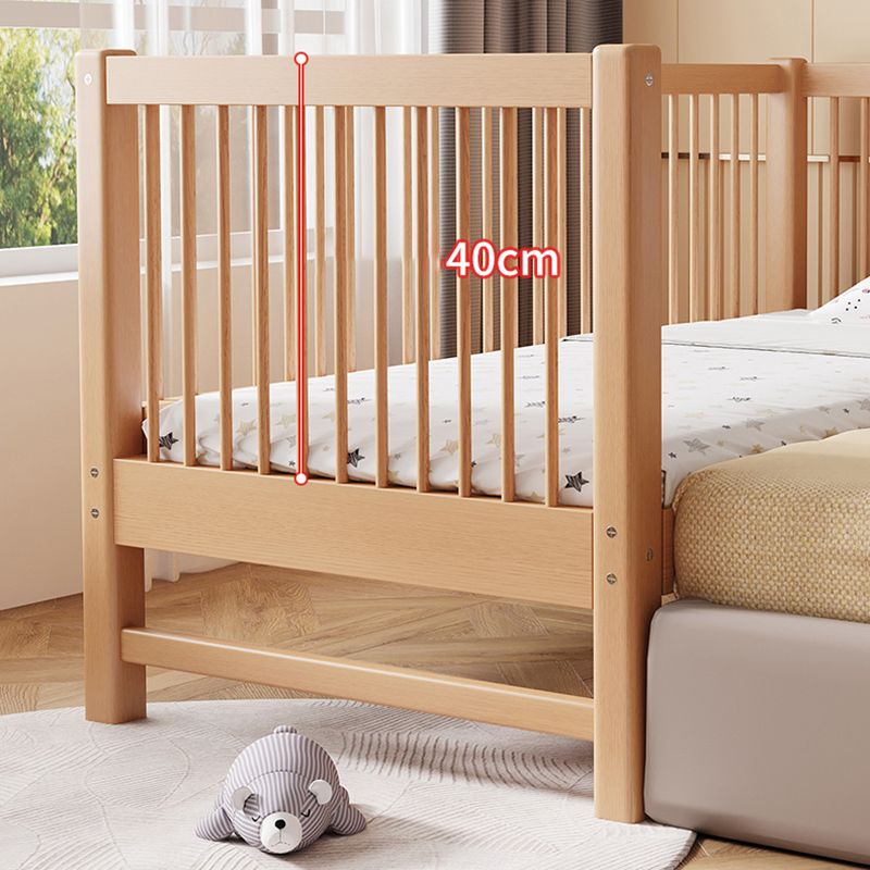 Scandinavian Nursery Crib in Natural Solid Wood with 15.7" H Guardrail