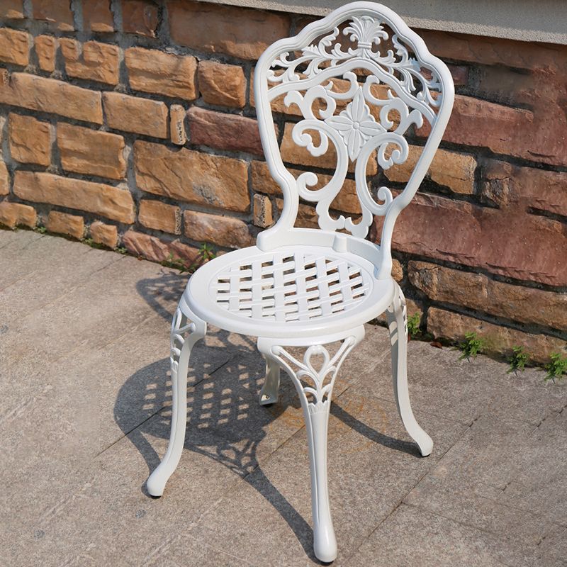 Contemporary White Metal Dining Armchair with Arm Patio Dining Chair