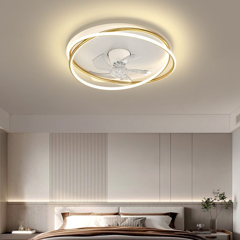 5-Blade Polish Finish Ceiling Fan Contemporary Metallic Fan with Light for Foyer