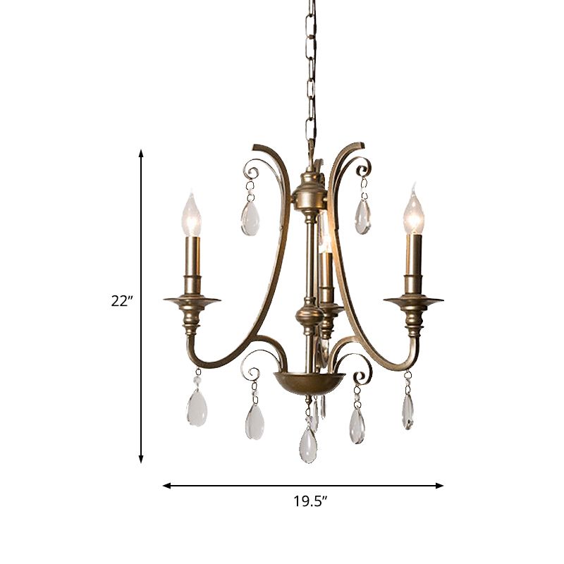 Modernism Teardrop Hanging Chandelier Crystal 3 Bulbs Pendant Light Kit in Brass with/without Shade