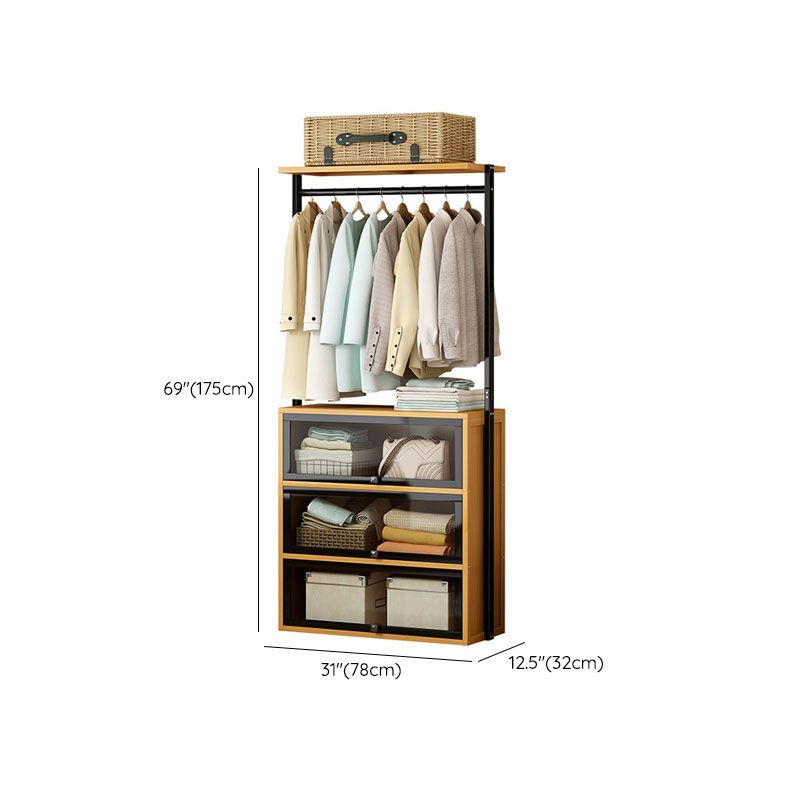 Modern Coat Rack Solid Wood Free Standing Clothes Hanger with Storage Shelve