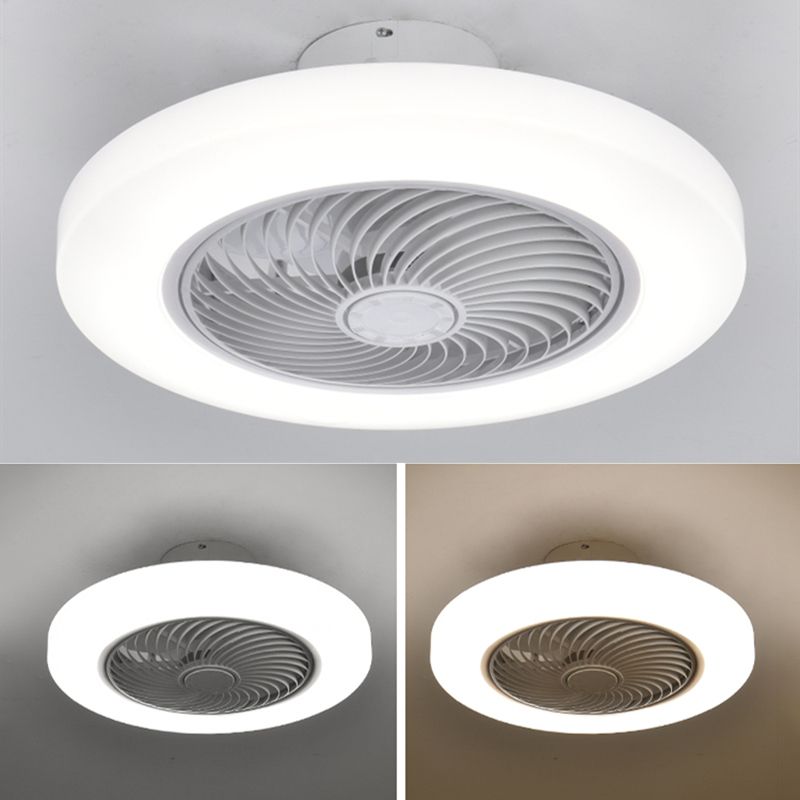 Ventiladores de techo LED blancos acrílicos en montura de lavado circular de hierro de estilo conciso moderno para dormitorio