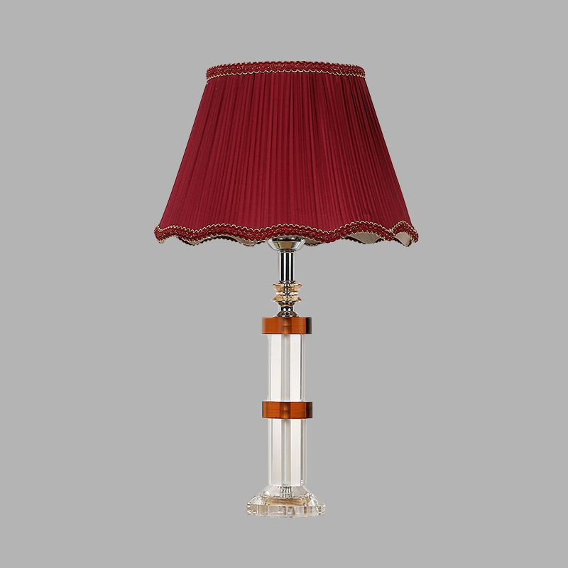 Lampe nocturne rectangle clair transparent simple 1 lumière de table légère lumière en rouge avec de l'ombre en tissu