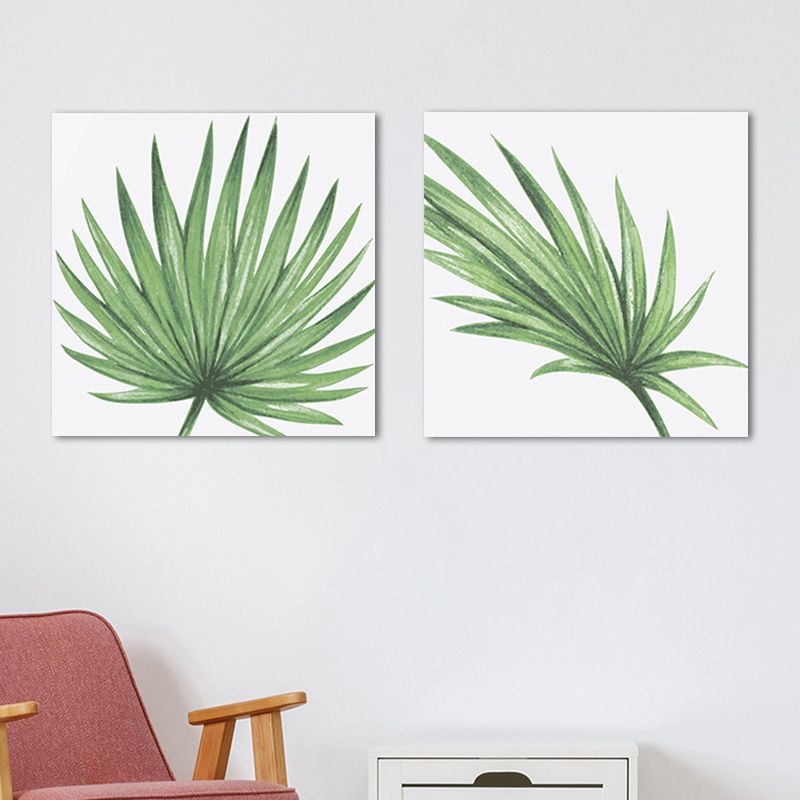 Farmhouse Fan Palm Leaves Canvas Green Tropix Plant Wall Art Set for Living Room