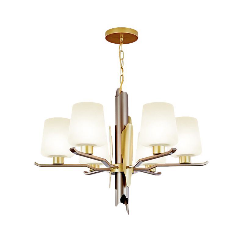 Frosted Glass Conical Pendant Chandelier Contemporary 6 Heads Ceiling Hanging Light in Gold