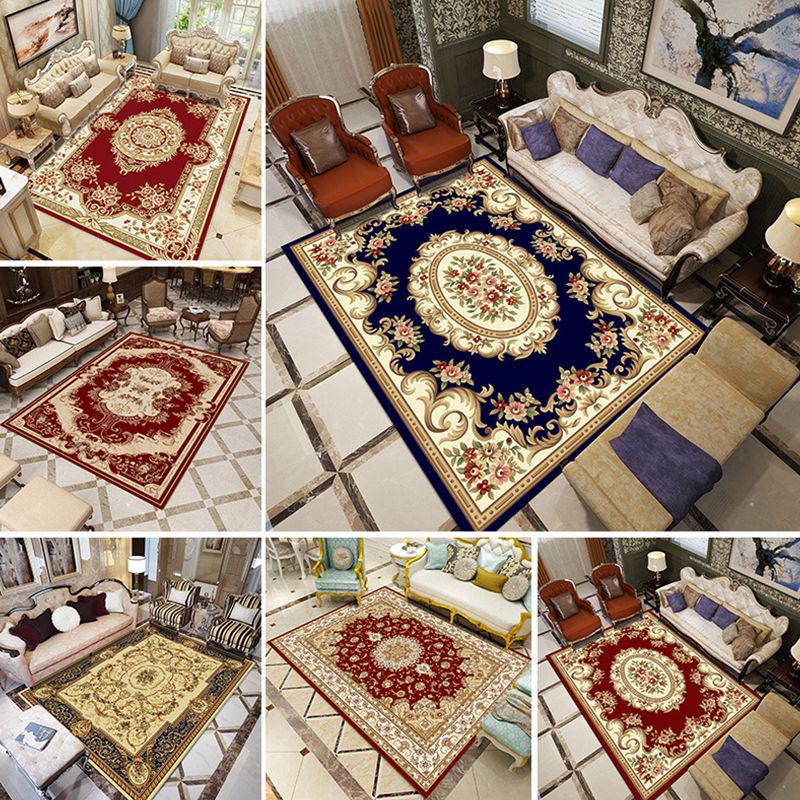 Multi-Color Living Room Rug Olden Floral Print Area Rug Polyster Non-Slip Machine Washable Carpet