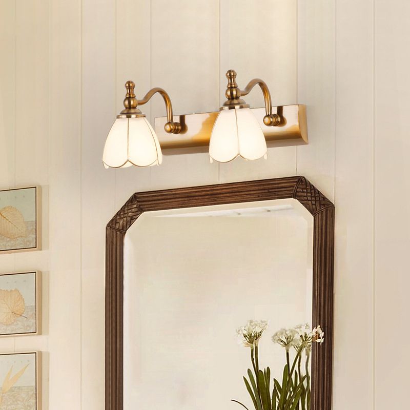 Glass Bowl Shade Wall Lighting American Style Multi-Lights Wall Mounted Light Fixture in Brass