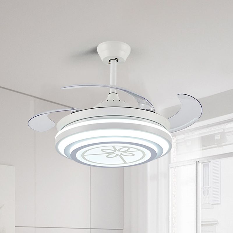 42" Wide LED Ring Ceiling Fan Light Minimalism White Acrylic 4 Blades Semi Flush, Remote/Wall Control/Frequency Conversion and Remote Control