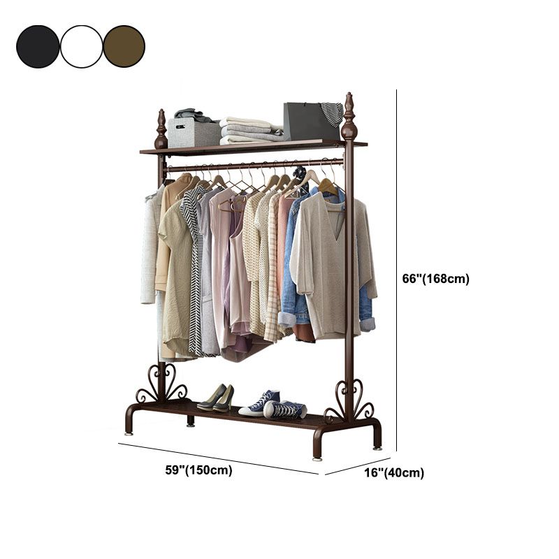 Modern Hall Stand Metal Hanging Rail and 2 Storage Shelving Coat Rack