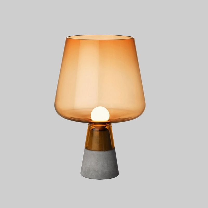 Truncated Cone Cognac Glass Table Lamp Mid Century Single 8"/10" Wide Grey Nightstand Light with Open Top Design