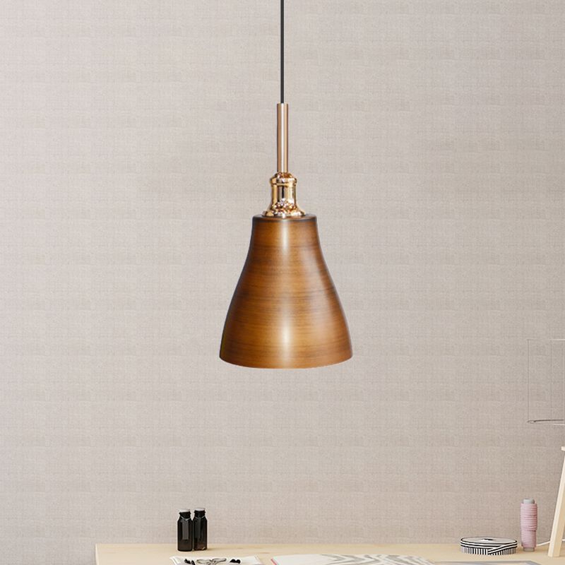 Cone/Bowl Dining Room Pendant Lighting Vintage Metallic 6"/11" Wide 1-Light Brown Finish Hanging Ceiling Light