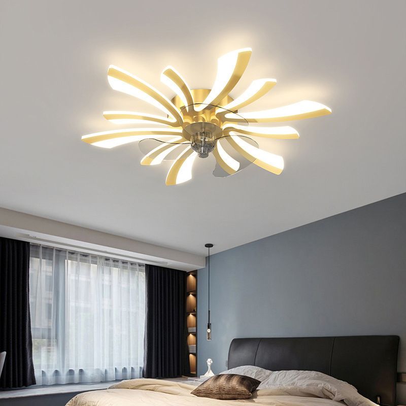 Geometric Shape Metal Ceiling Fans Modern Style Multi Lights Flush Ceiling Fan