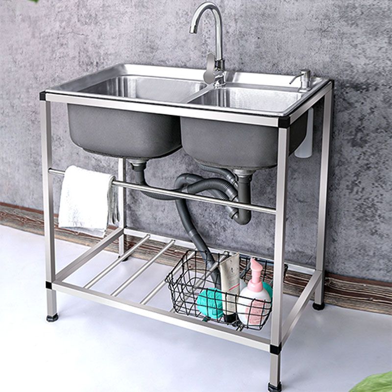 Modern Workstation Ledge Stainless Steel with Faucet and Soap Dispenser Sink