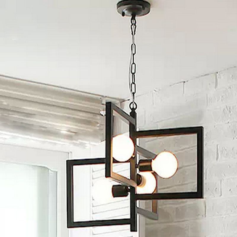 4-Light Square Pendant Lighting Industrial Metal Chandelier Light for Restaurant