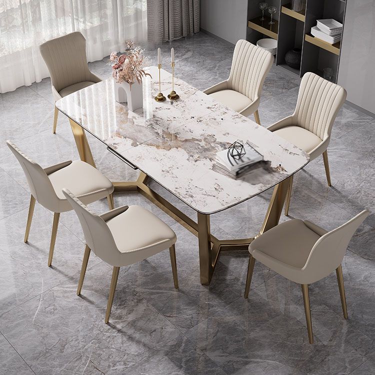 Glam 1/4/5/7 Pieces Dinette Set with White Sintered Stone Top Scalable Dining Table Set