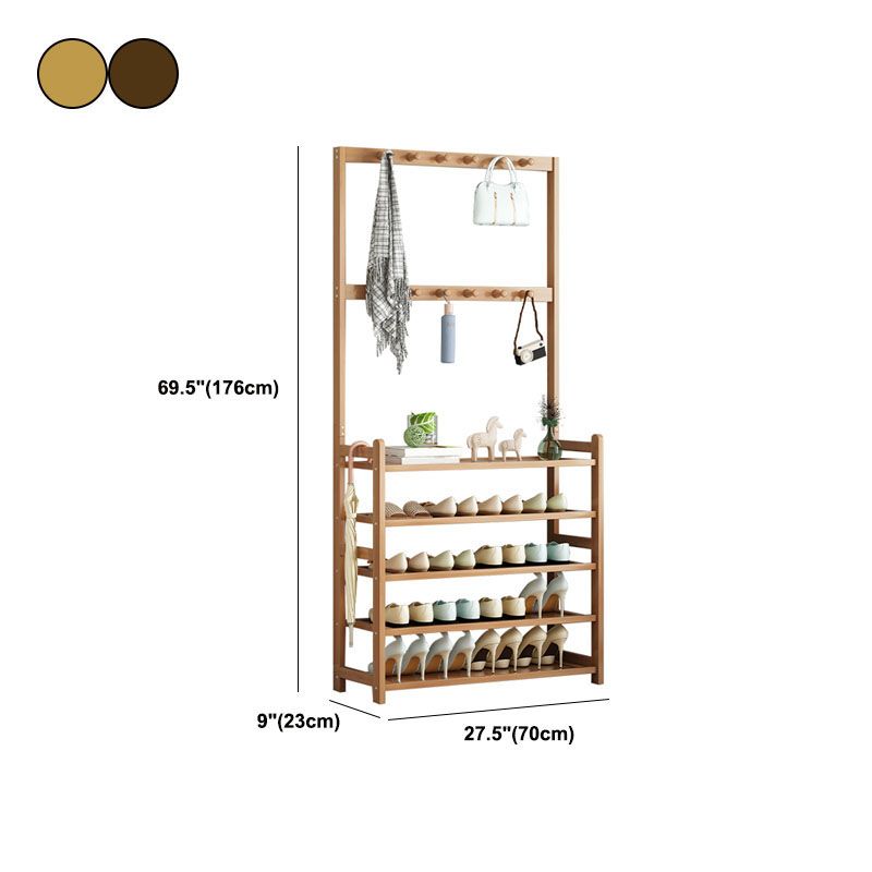 Modern Style Coat Rack Free Standing Solid Bamboo Hooks Design Coat Rack With Shelves