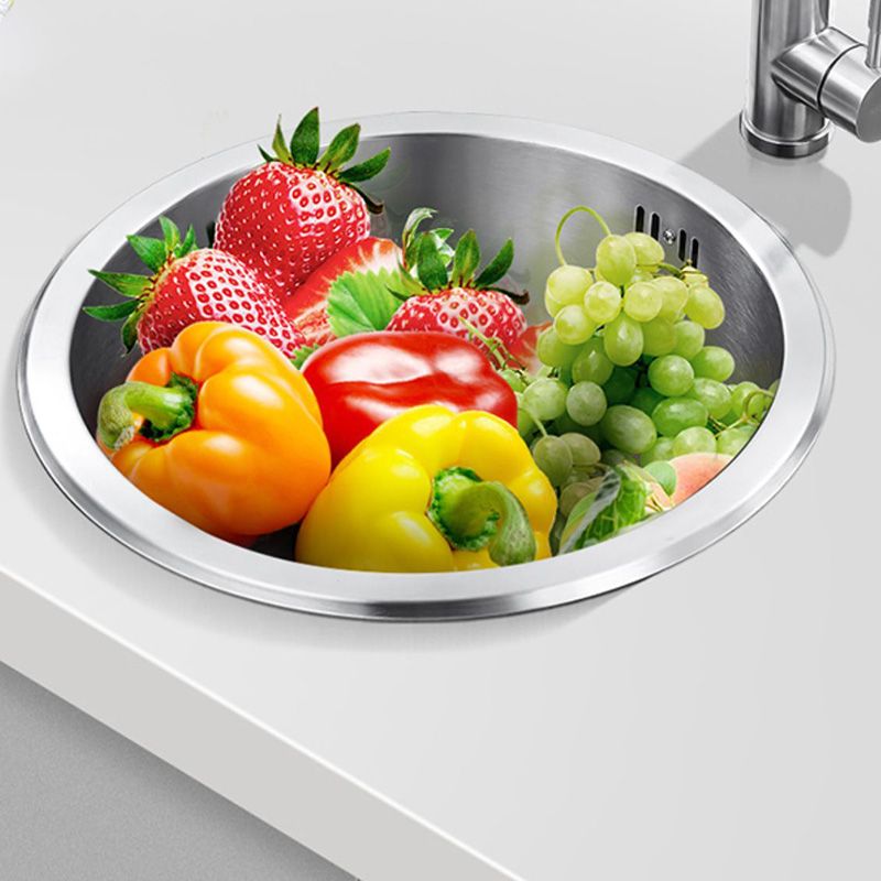 Contemporary Stainless Steel Kitchen Sink Single Bowl Round Sink with Drain Assembly