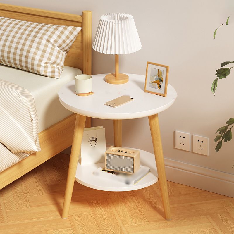 Round Modern Nightstand Imitation Wood Open Storage Night Table with Legs